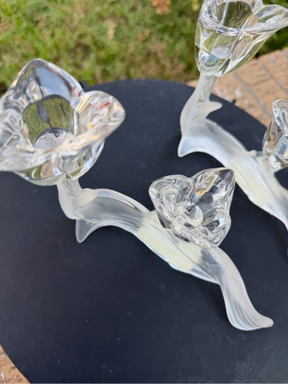 VTG Mikasa Spring Aria Lead Crystal candle holders frosted & clear tulip flowers